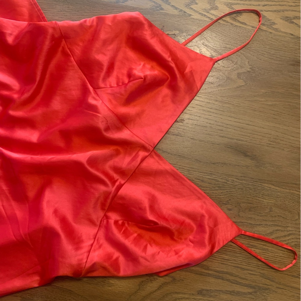Red Satin Zara slip dress, full length with low back, size medium